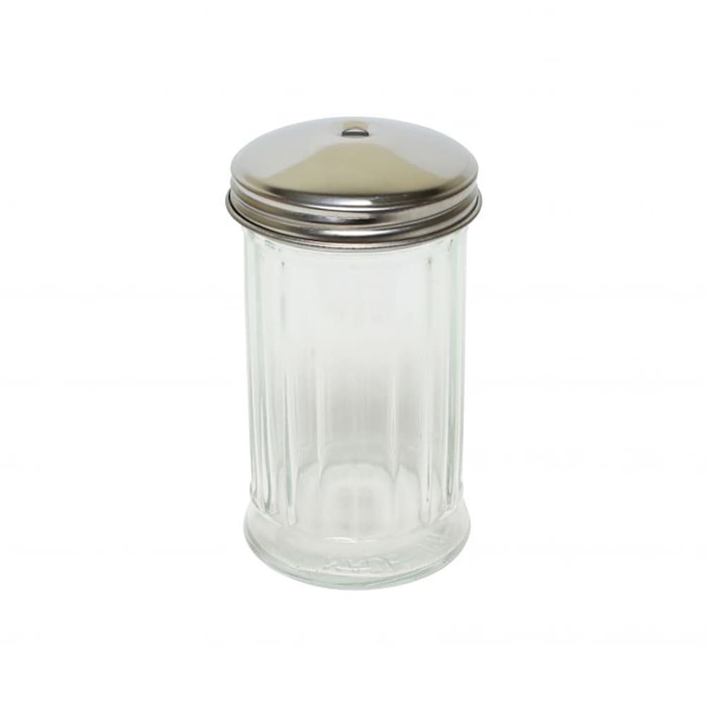 438-GLTWSJ012H 12 oz Glass Sugar Pourer w/ Center Pour Stainless Steel Top