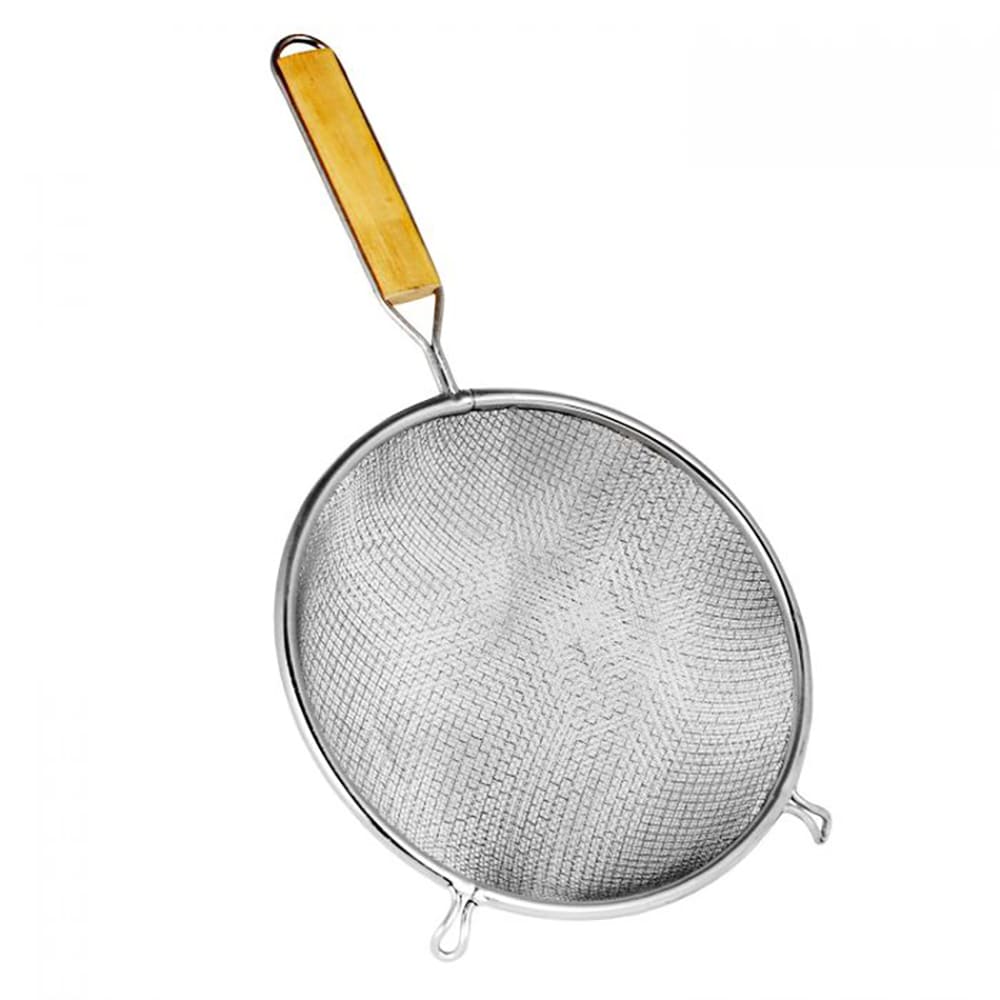 438-SLSTN3408 8" Strainer w/ Double Medium Mesh & Wooden Handle, Tin
