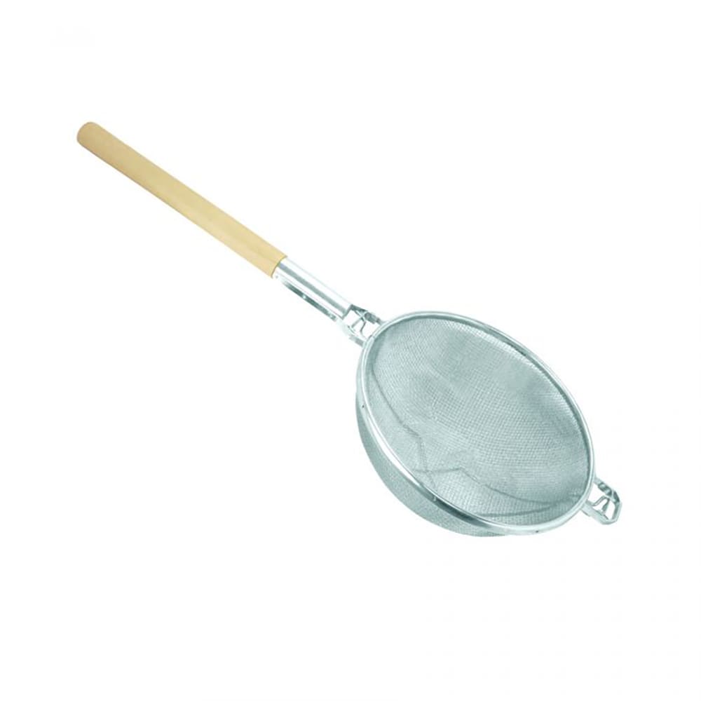438-SLSTN3312R 11 3/4" Strainer w/ Double Fine Mesh & Wooden Handle, Nickle Plated