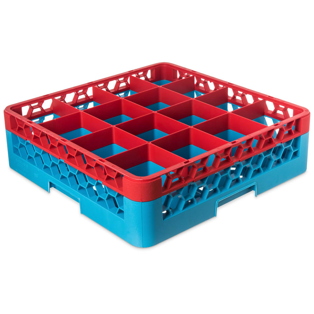 028-RG161C410 OptiClean™ Glass Rack w/ (16) Compartments - (1) Extender, Red/Blue