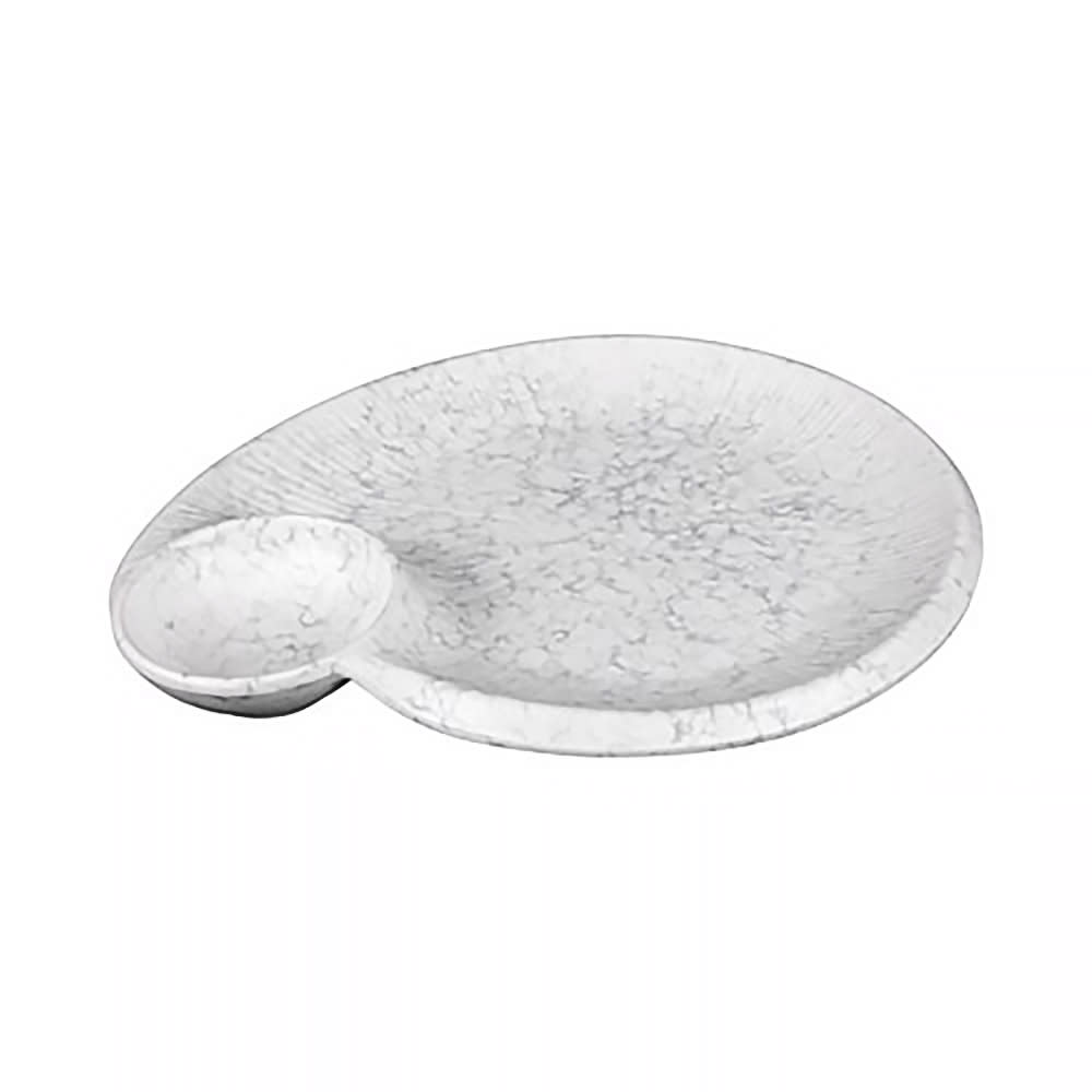701-B429095GYM 9 1/2" x 8" Oval Chip & Dip Plate - Melamine, Gray Marble