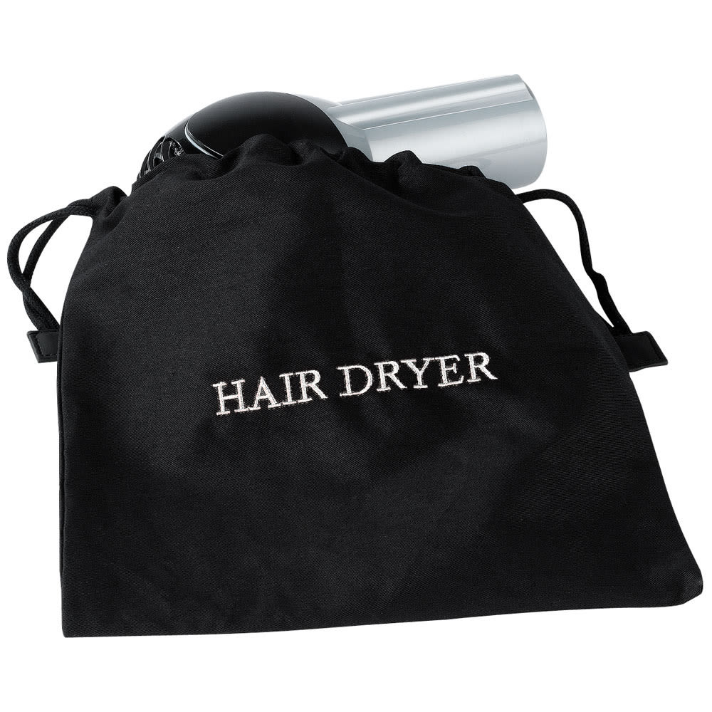 607-FRHDBAGWEM Hair Dryer Bag w/ Drawstring Closure - 12" x 12", Poly/Cotton, Black w/...