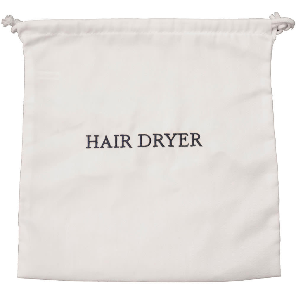 607-HDBAGWH Hair Dryer Bag w/ Drawstring Closure - 12" x 12", Poly/Cotton, White w/ Nav...