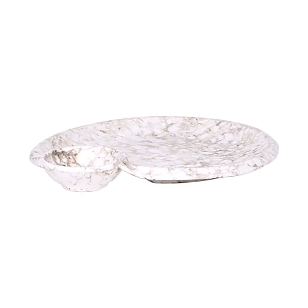 701-B429095BRM 9 1/2" x 8" Oval Chip & Dip Plate - Melamine, Brown Marble