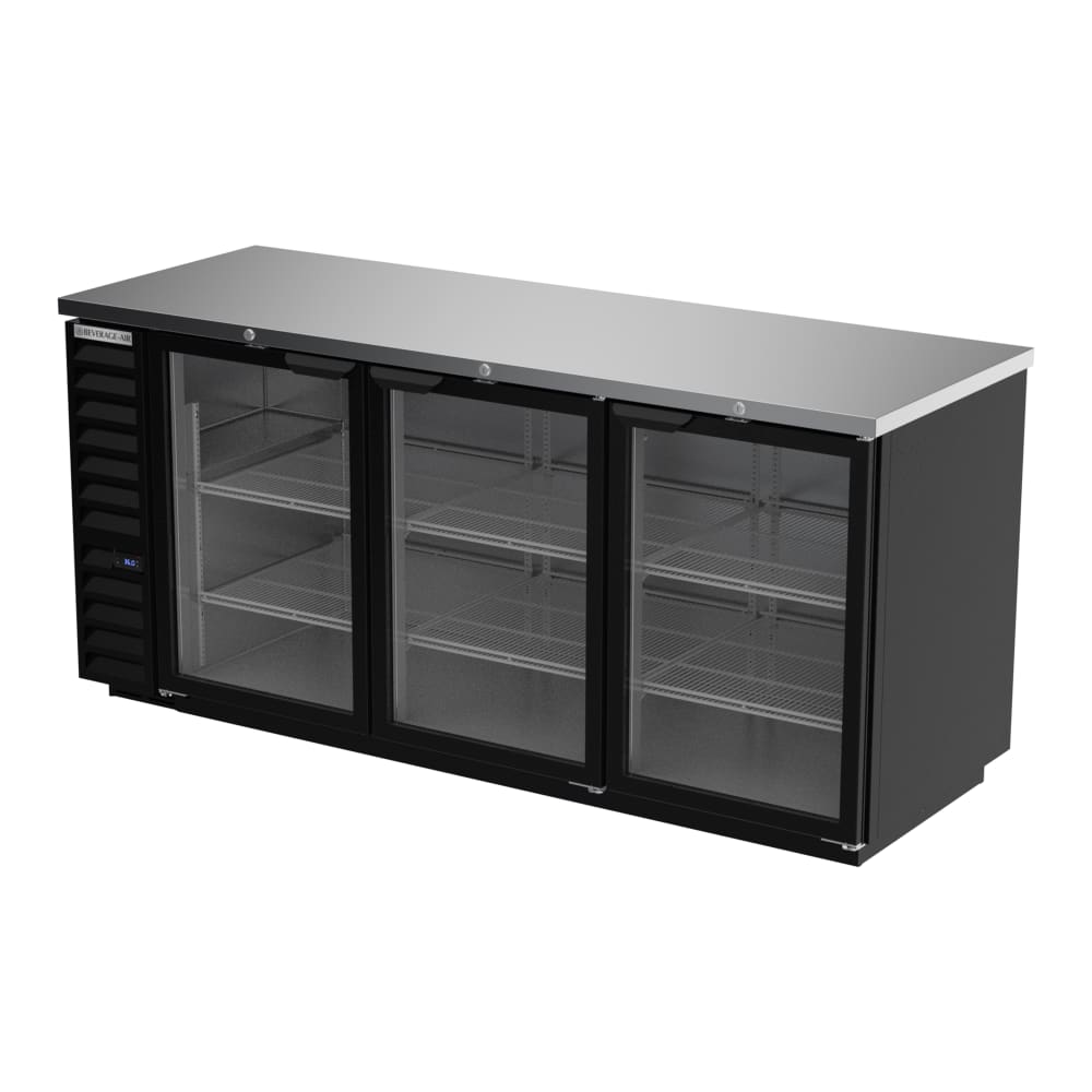 118-BB78HC1GB 79" Bar Refrigerator - 3 Swinging Glass Doors, Black, 115v