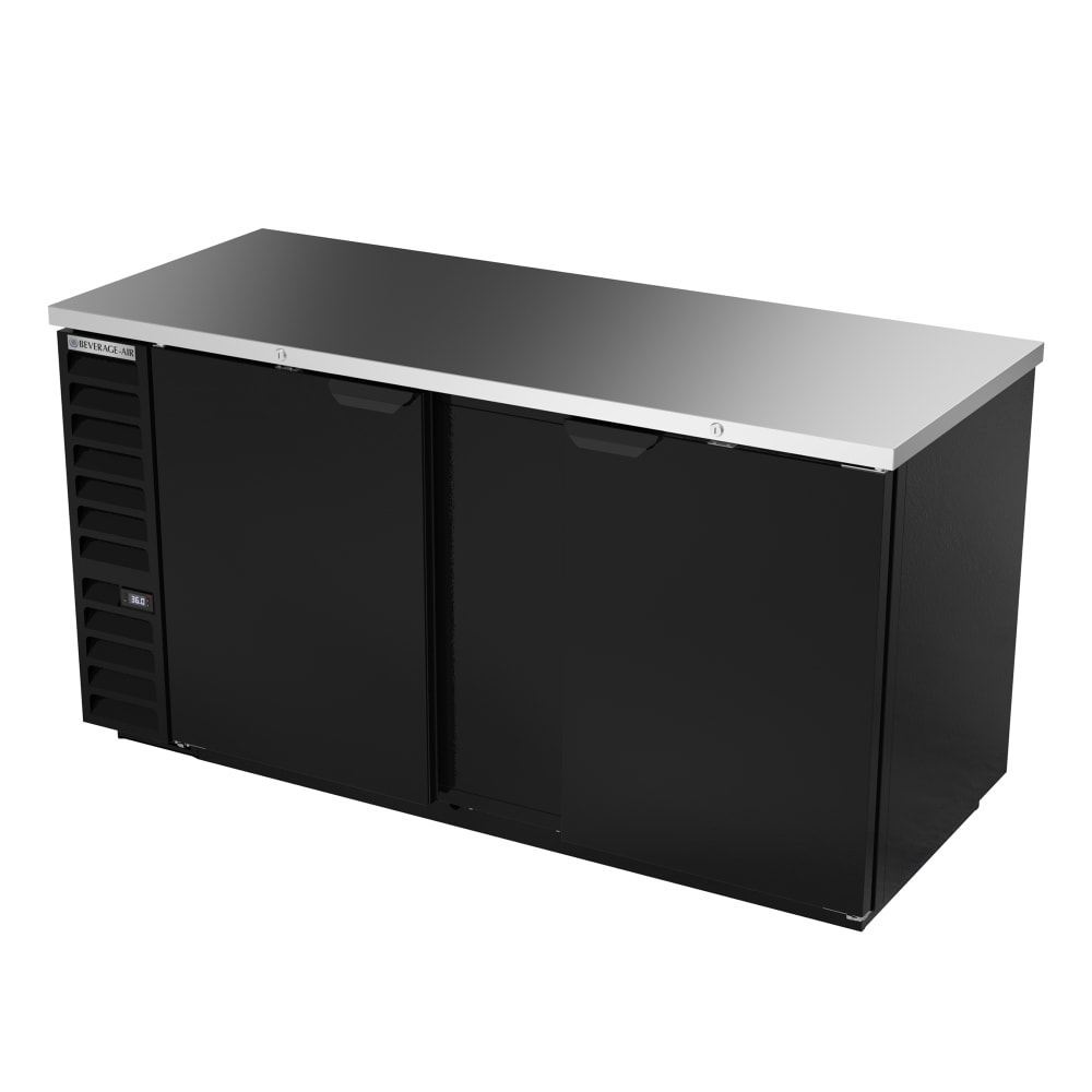 118-BB68HC1B 69" Bar Refrigerator - 2 Swinging Solid Doors, Black, 115v