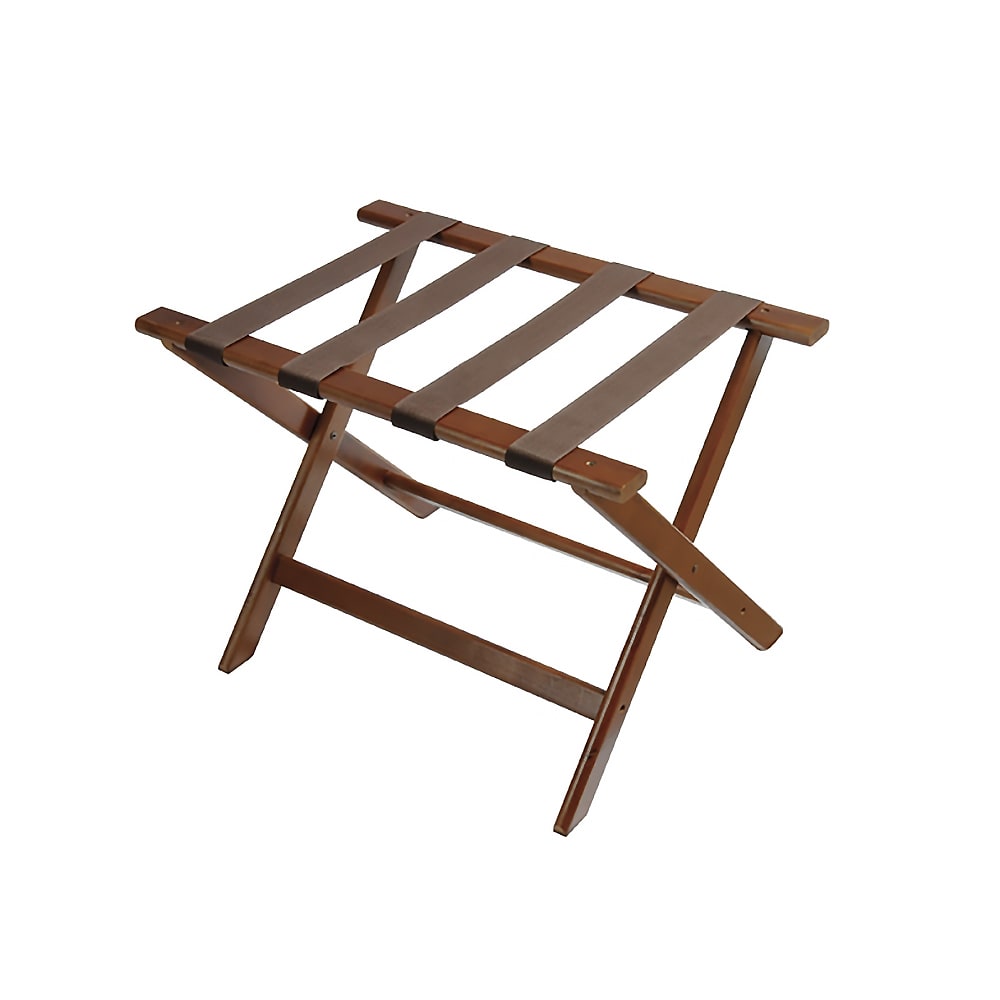 202-177DK Wood Luggage Rack w/ 2 1/4" Brown Poly Straps - 26"W x 17"D x 18 1/2&quo...
