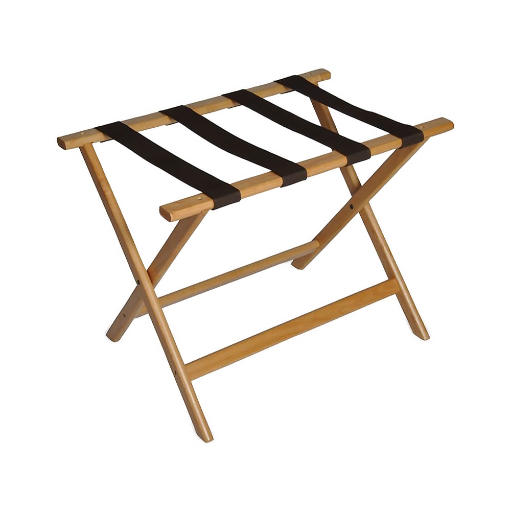 202-277LT Wood Luggage Rack w/ 2 1/4" Brown Poly Straps - 26"W x 17"D x 19 1/2&quo...