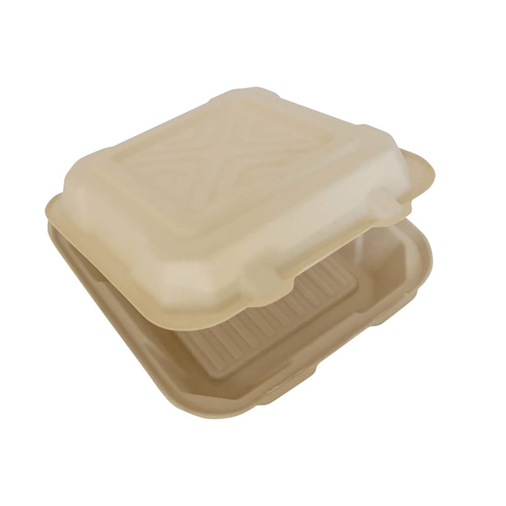 129-TGB99 Square Sugar Cane 1-Compartment Hinged Container - 9"x9"x3"