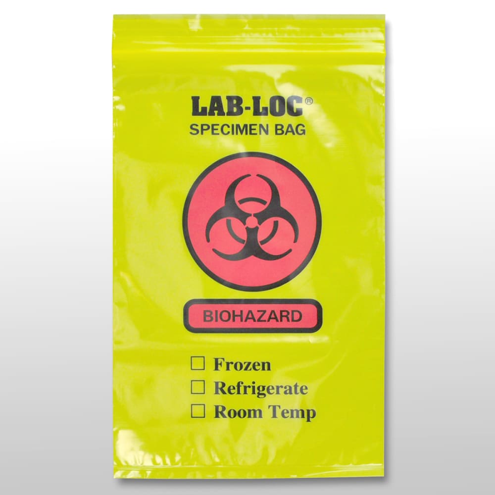 909-LAB20609YE Lab-Loc® Reclosable 3-Wall Specimen Bags - 6" x 9", Polyethylene, Yellow...