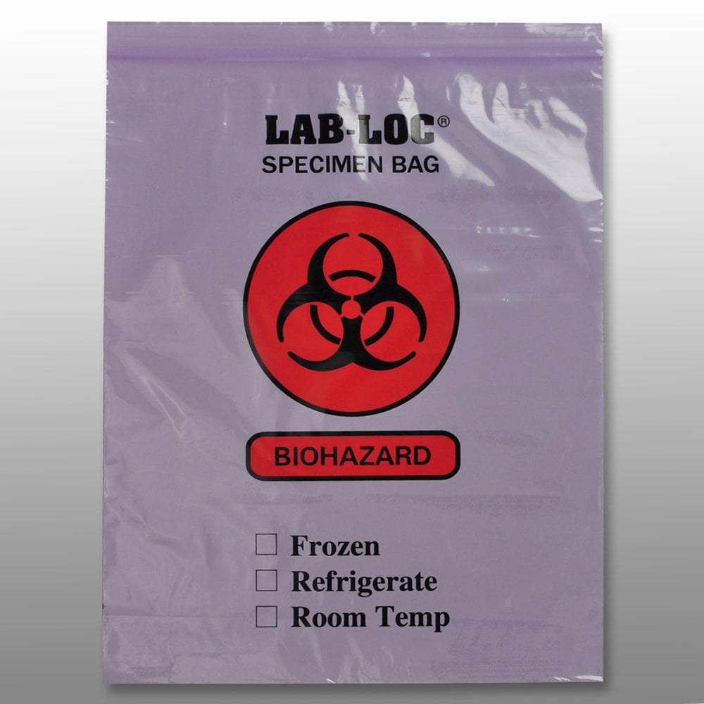 909-LAB221215PU Lab-Loc® Reclosable 2-Wall Specimen Bags - 12" x 15", Polyethylene, Pur...