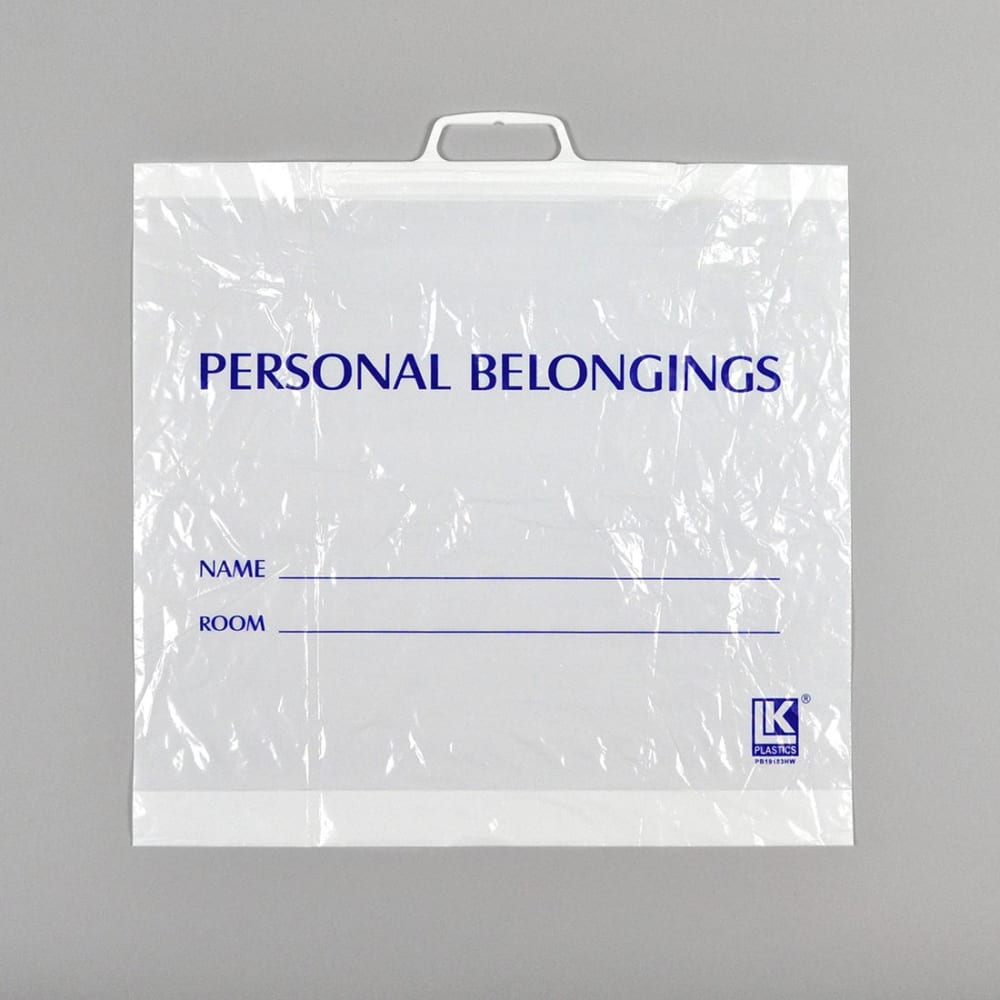 909-PB19183HW Bottom Gusset Personal Belongings Bag w/ Handle - 19" x 18", LDPE, White