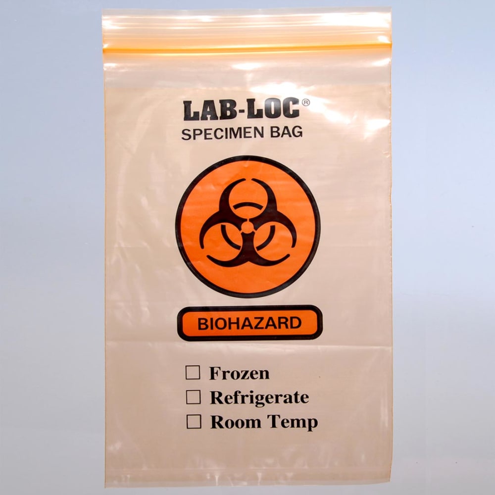 909-LAB20609OE Lab-Loc® Reclosable 3-Wall Specimen Bags - 6" x 9", Polyethylene, Orange...
