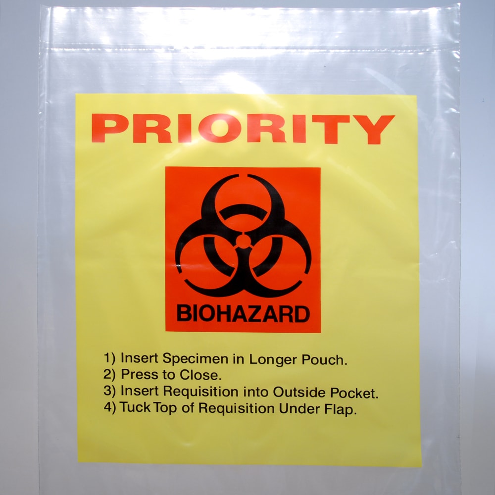 909-LAB21215YT Lab-Loc® Reclosable 3-Wall Specimen Bags - 12" x 15", Polyethylene, Yell...