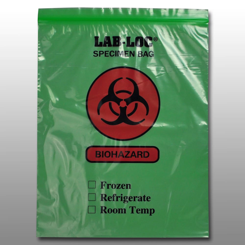 909-LAB221215GE Lab-Loc® Reclosable 2-Wall Specimen Bags - 12" x 15", Polyethylene, Gre...