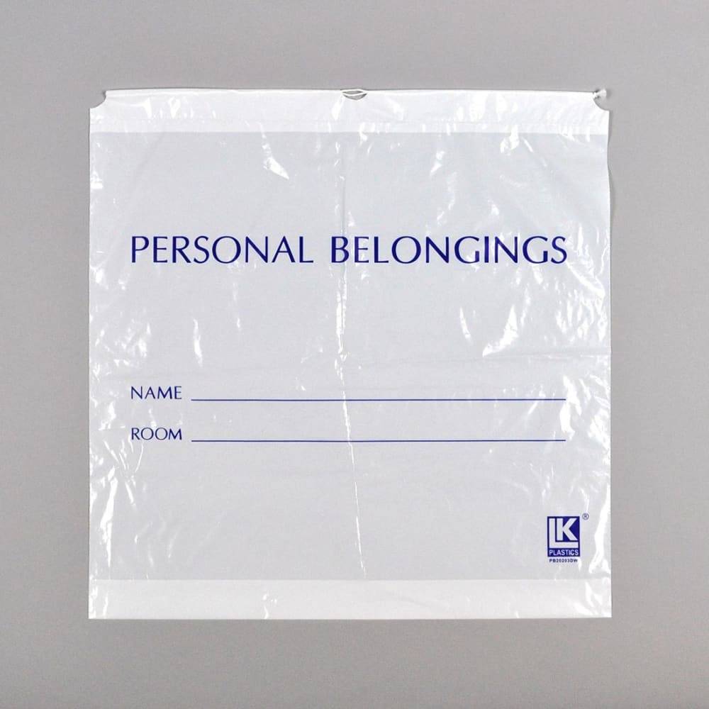 909-PB25263DW Bottom Gusset Personal Belongings Bag w/ Cord string - 25" x 26", LDPE, W...