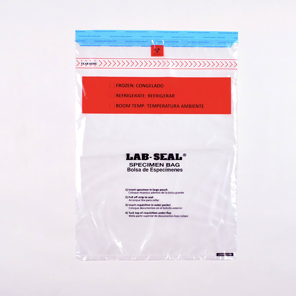 909-LABA1318B Lab-Seal® Specimen Bags w/ Tamper-Evident, Removable Biohazard Symbol - Polyethylen...