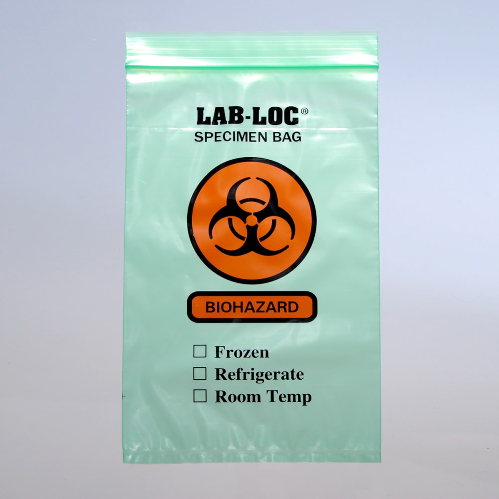 909-LAB20609GR Lab-Loc® Reclosable 3-Wall Specimen Bags - 6" x 9", Polyethylene, Green...