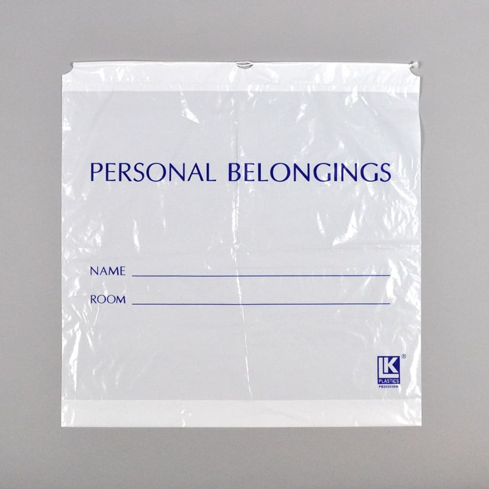 909-PB20203DSW Bottom Gusset Personal Belongings Bag w/ Cord string - 20" x 20", LDPE,...