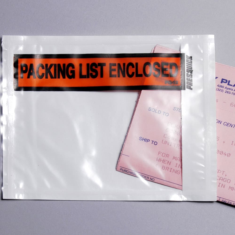 909-LPLEC Packing List Envelope - 5 1/2"L x 4 1/2"W, LDPE, Clear, Printed "Packing...