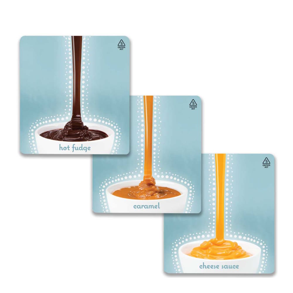 003-86787 Magnetic Decal Set for Topping Warmers - Fudge, Caramel, & Cheese