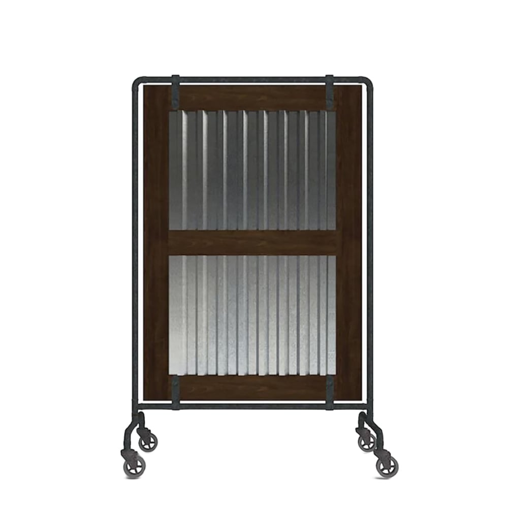 650-7846 Mobile Safety Shield Partition w/ Mahogany Wood Barn Door Panel & Steel Frame