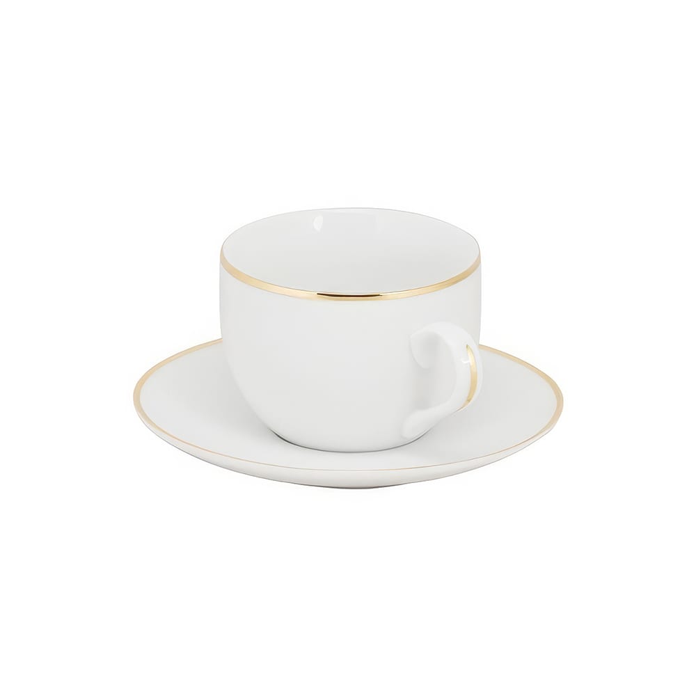 861-CPGL0009 6 oz Gold Line Cup & Saucer Set - Porcelain, White