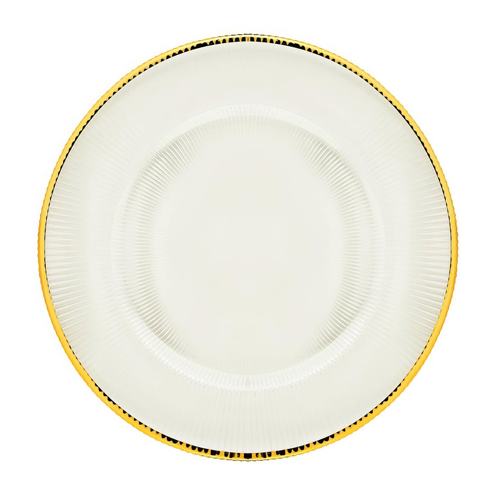 861-MRKLG340 12 3/4" Round Markle Charger Plate - Glass, Clear/Gold