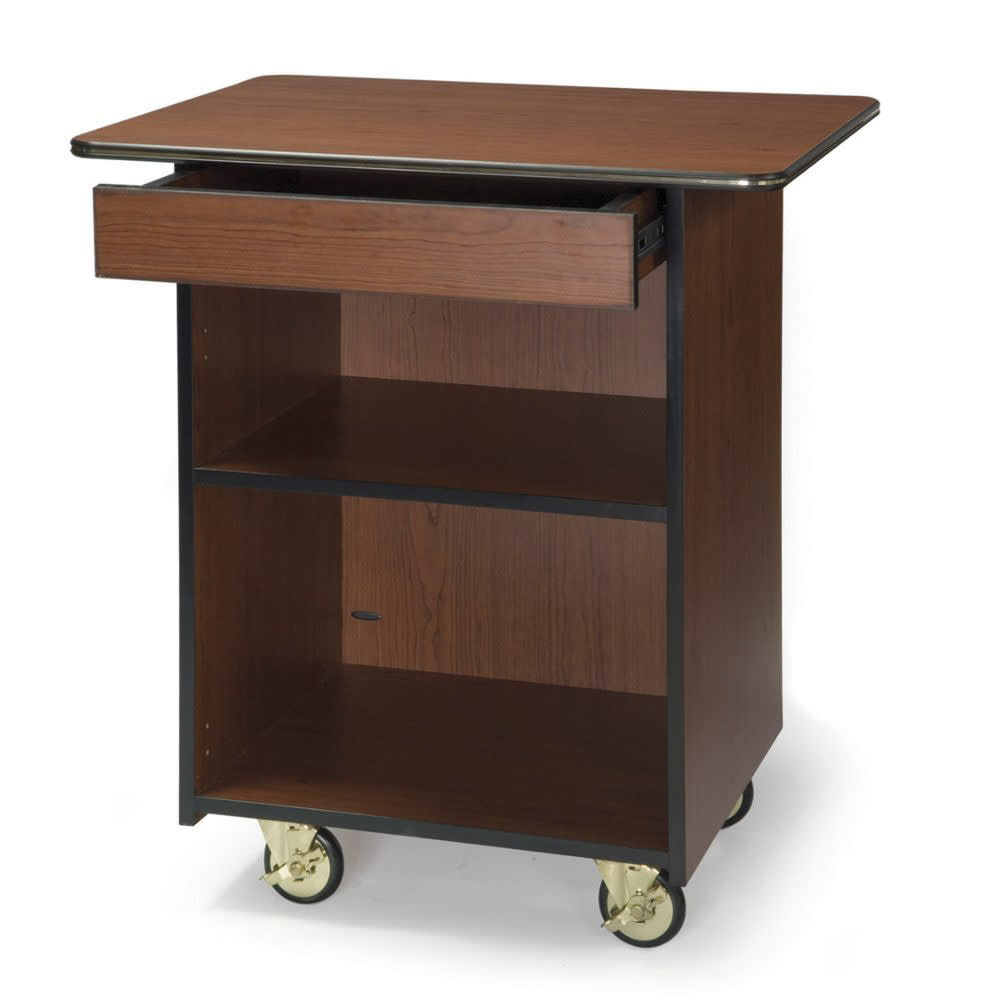 121-67107 45 1/2" Mobile Enclosed Beverage Service Cart w/ (3) Levels & (1) Drawer - Woo...