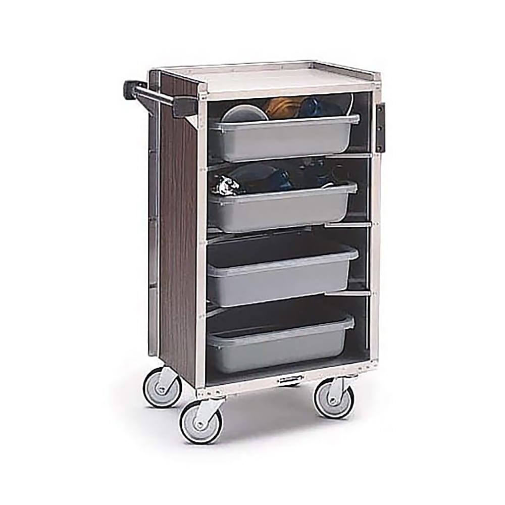 121-890WAL 27 3/4"L Metal Bus Cart w/ (4) Levels, Shelves, Walnut
