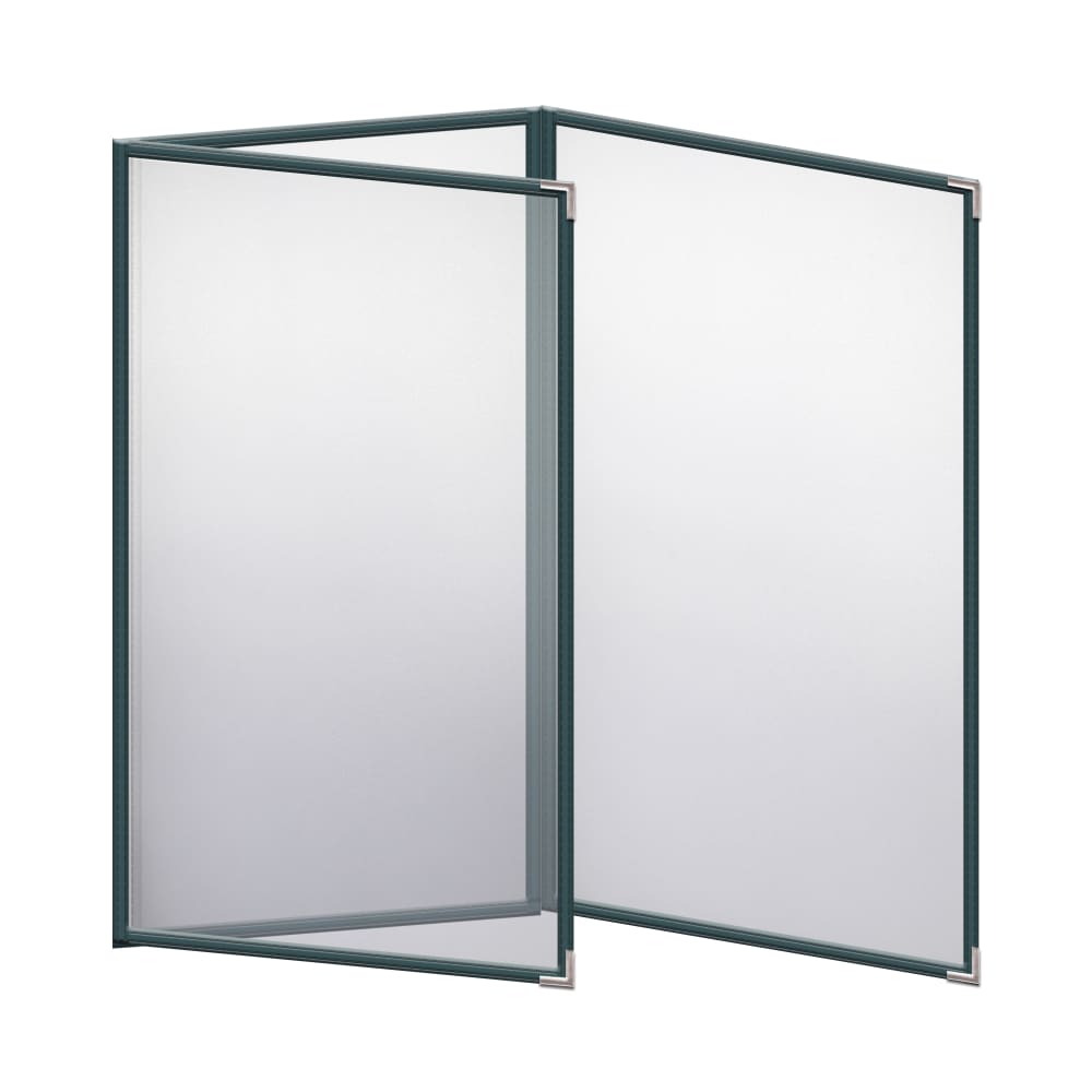 287-TET8514DS06 Triple Pocket Vinyl Menu Cover, 8 1/2"W x 14"H, Green Leatherette