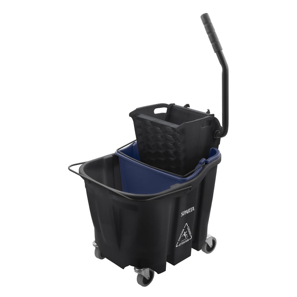 028-9690403 35 qt Mop Bucket Combo - Side Press Wringer, Soiled Water Insert, Polypropylene, Blac...
