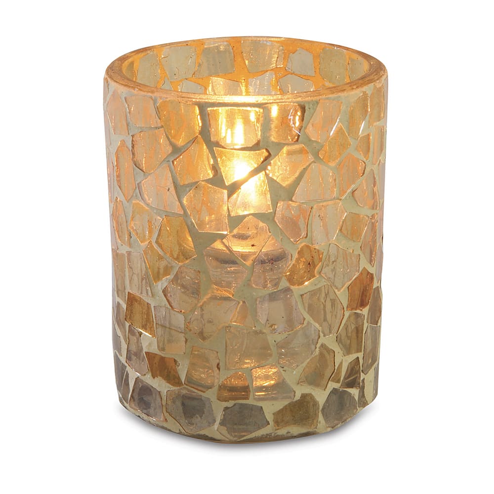 Sterno 80202 Morocco Candle Lamp - 3 3/8"D x 3 1/4"H, Glass, Light Gold Mosaic