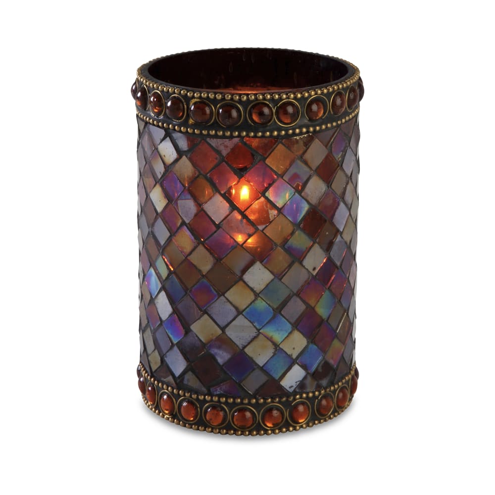 Sterno 80108 Dolce Candle Lamp - 3 9/32"D x 4 3/4"H, Glass, Mosaic Amber