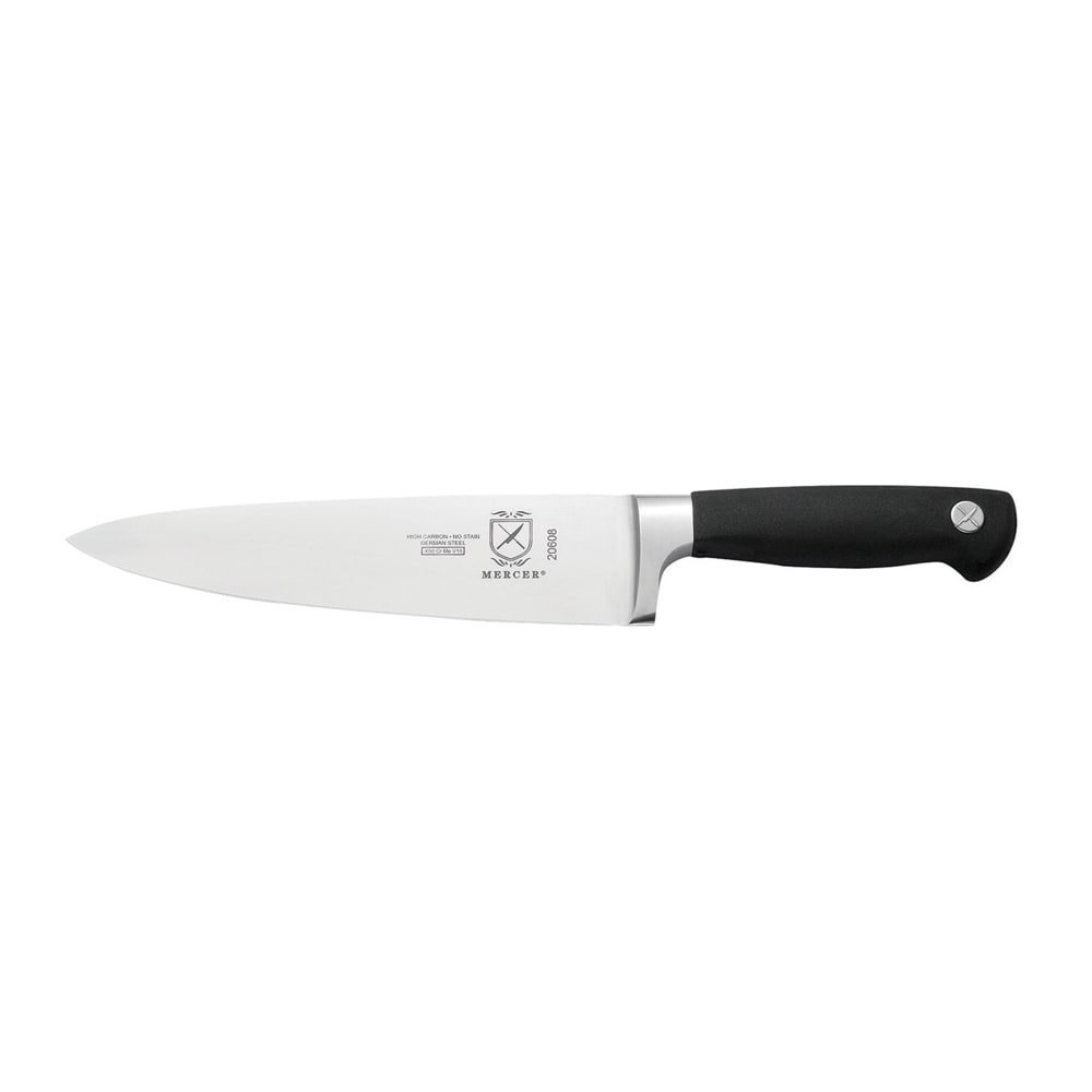 Mercer Culinary M20608 8" Chef's Knife w/ Santoprene® Black Handle, Carbon Steel