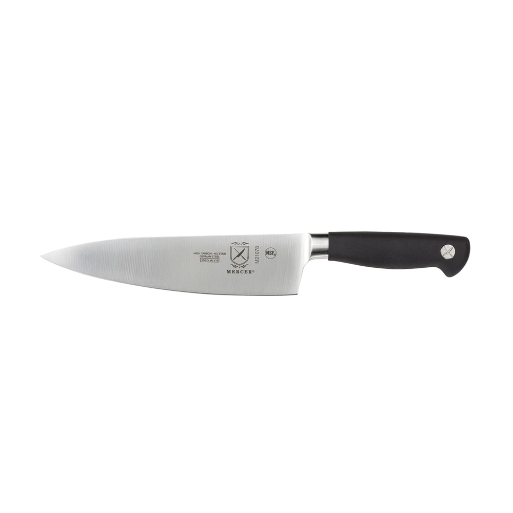 Mercer Culinary M21078 8" Chef's Knife w/ Santoprene® Black Handle, Carbon Steel