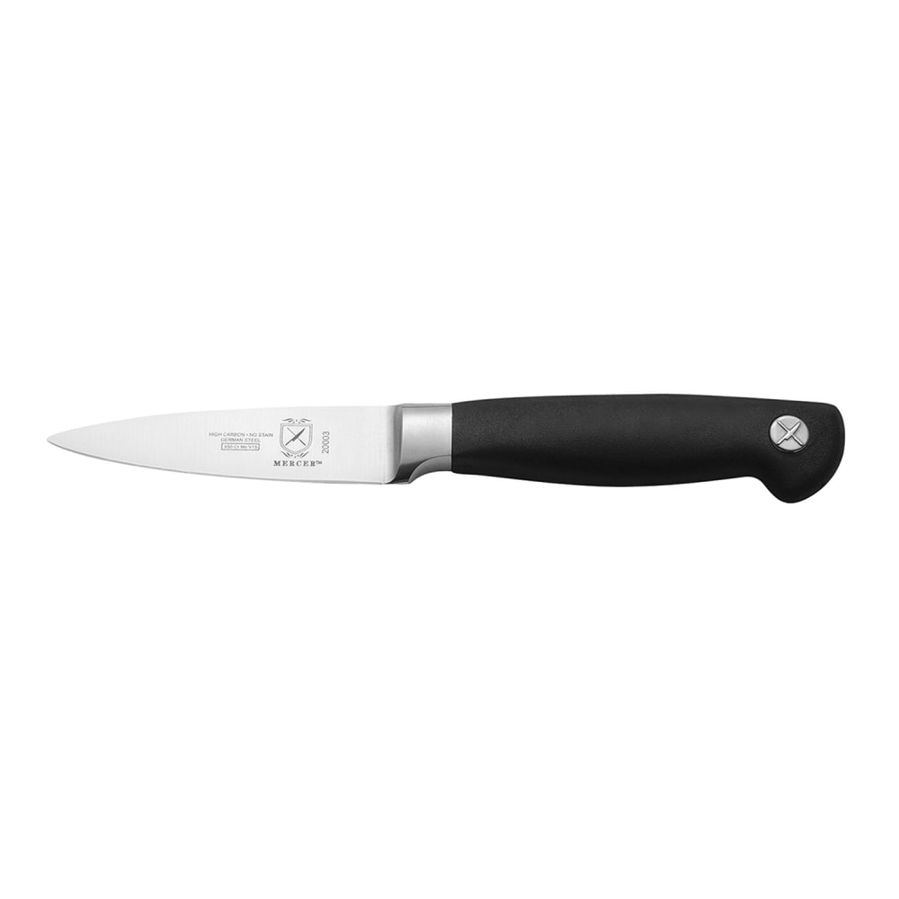 Mercer Culinary M20003 3 1/2" Paring Knife w/ Santoprene® Black Handle, Carbon Steel