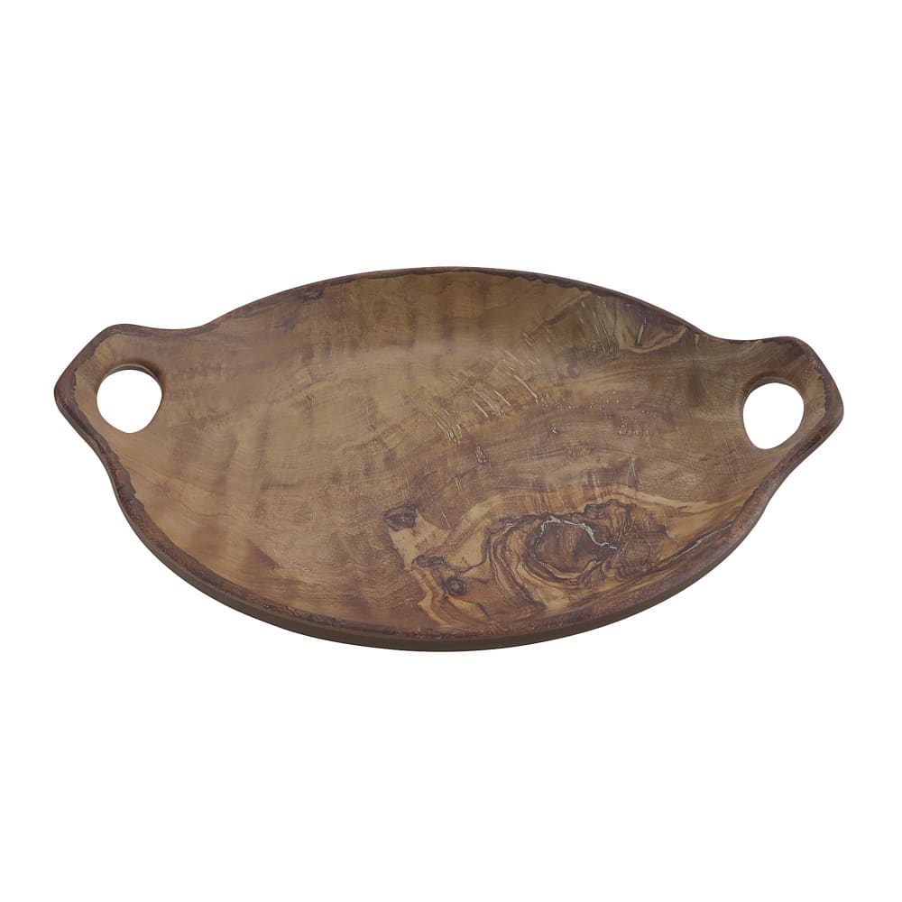 284-20580TFM 7 3/4" Round Melamine Plate w/ Handles, Olive Wood