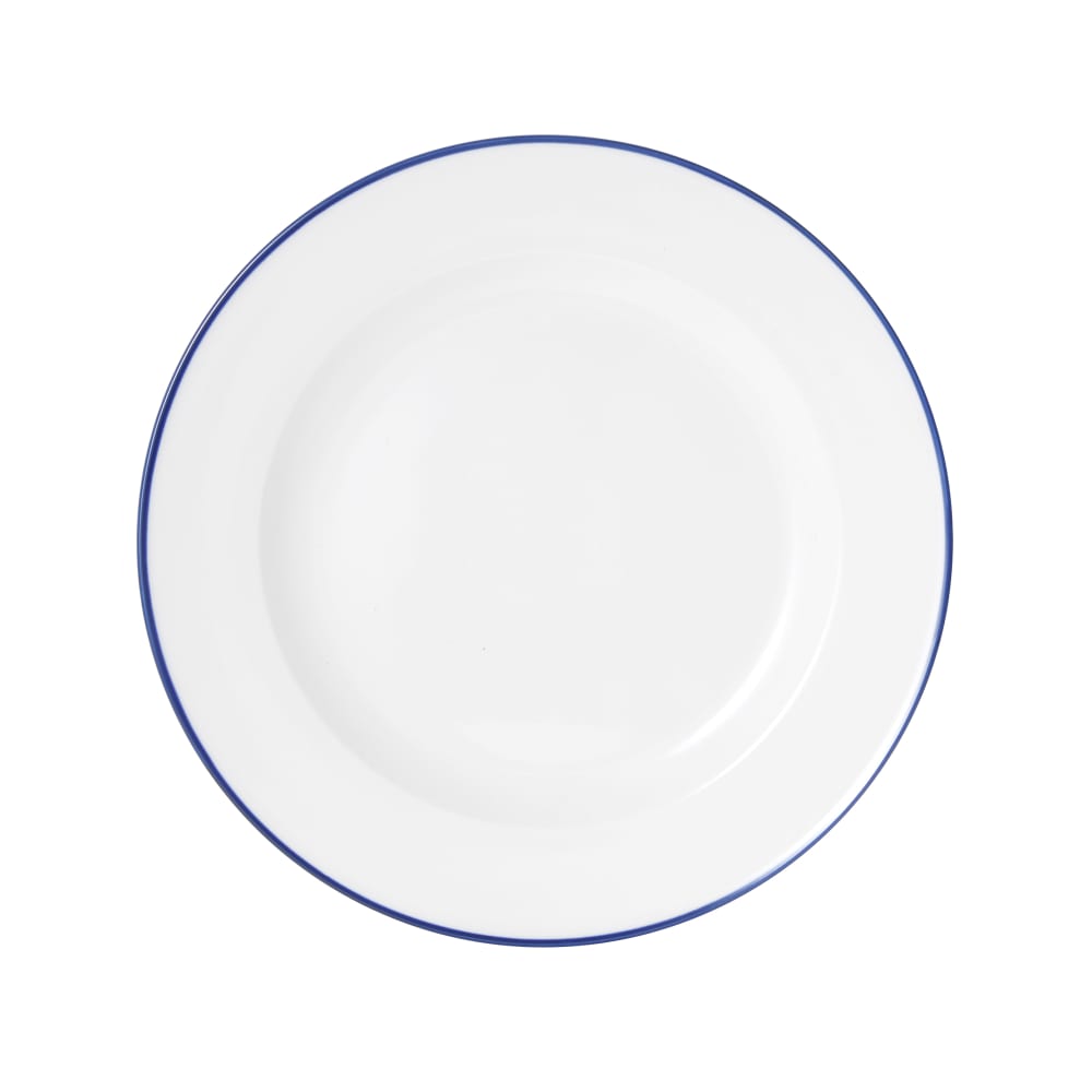 106-5256486 11" Round Bistro Plate - Porcelain, Blue Pinstripe