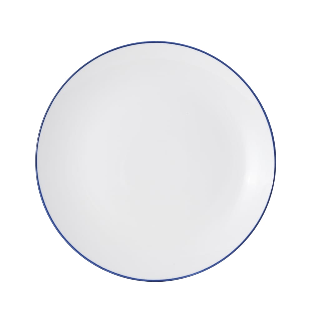 106-5256494 12" Round Bistro Coupe Plate - Porcelain, Blue Pinstripe