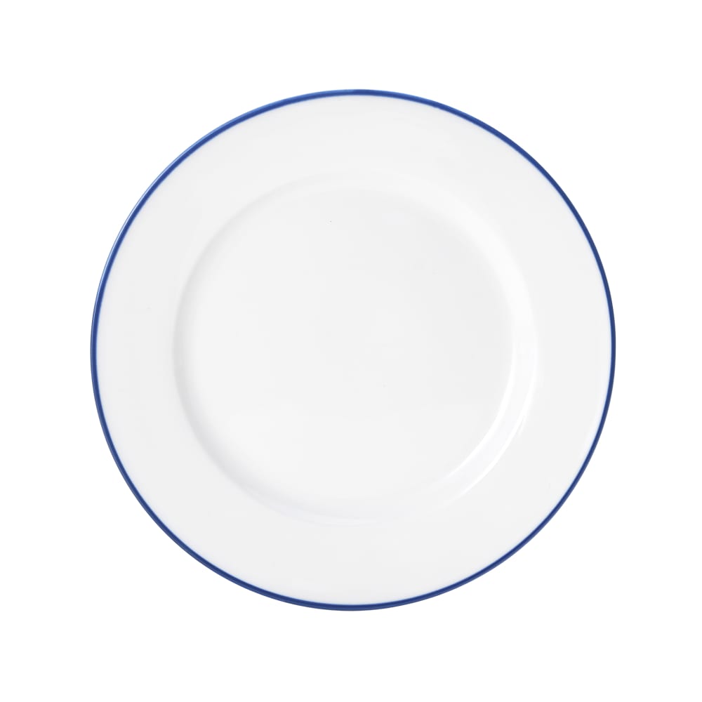 106-5256482 8" Round Bistro Plate - Porcelain, Blue Pinstripe