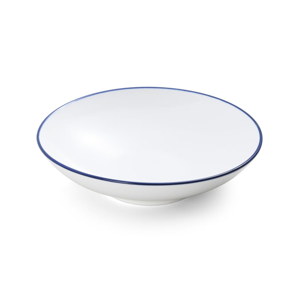 106-5256501 26 oz Round Bistro Coupe Bowl - Porcelain, Blue Pinstripe