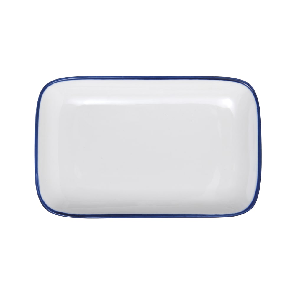 106-5256508 8" Rectangular Bistro Coupe Plate - Porcelain, Blue Pinstripe