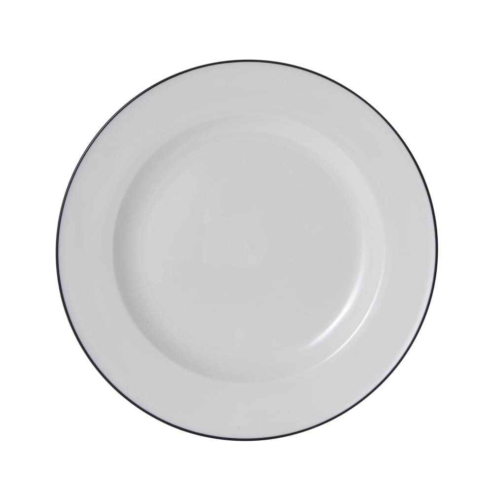 106-5260369 11" Round Bistro Plate - Porcelain, Black Pinstripe