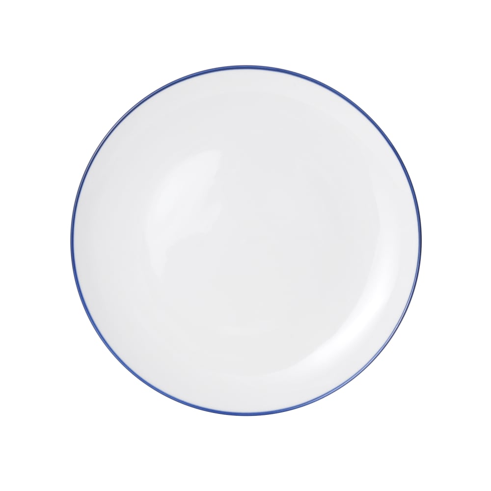 106-5256493 10" Round Bistro Coupe Plate - Porcelain, Blue Pinstripe