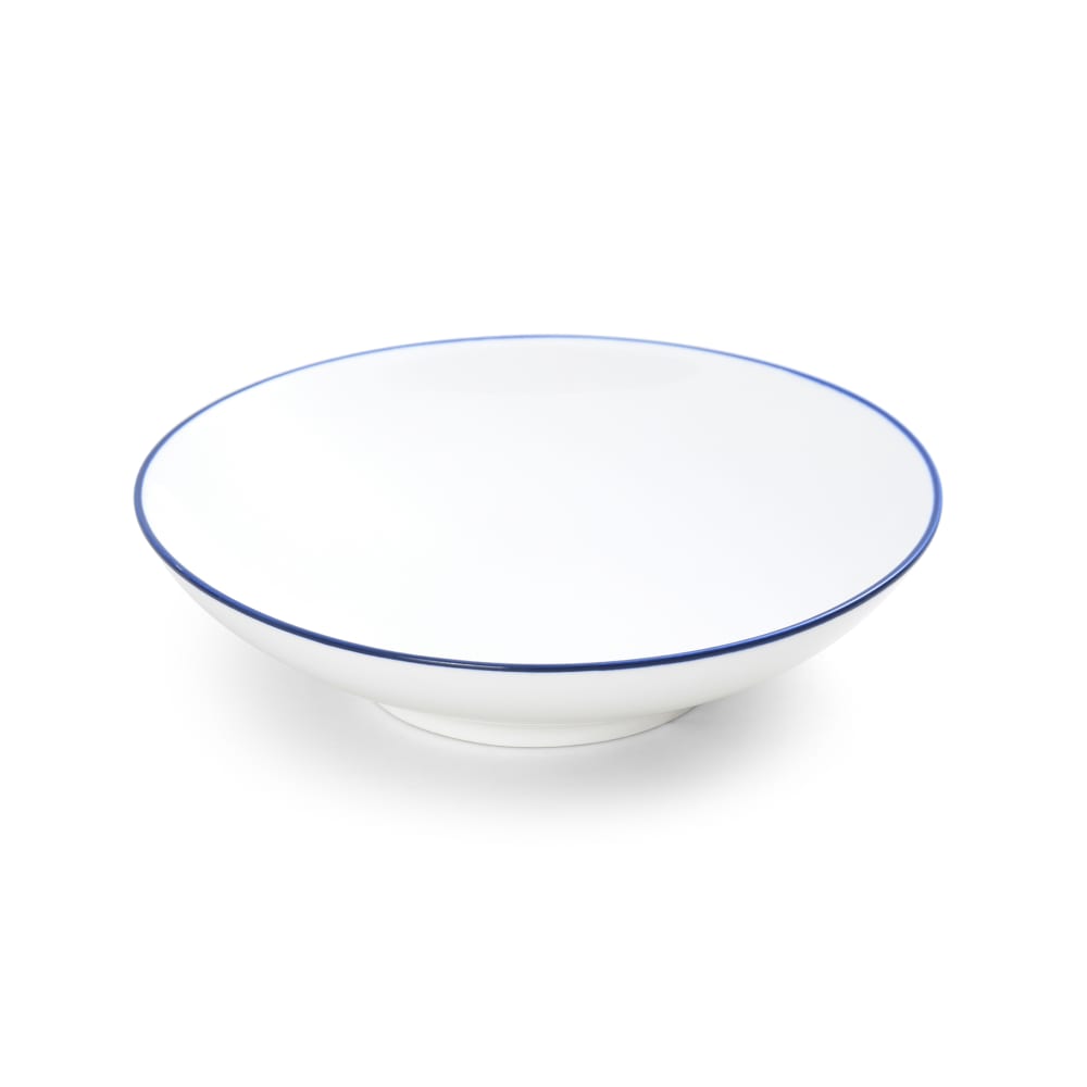 106-5256499 13 1/2 oz Round Bistro Coupe Bowl - Porcelain, Blue Pinstripe