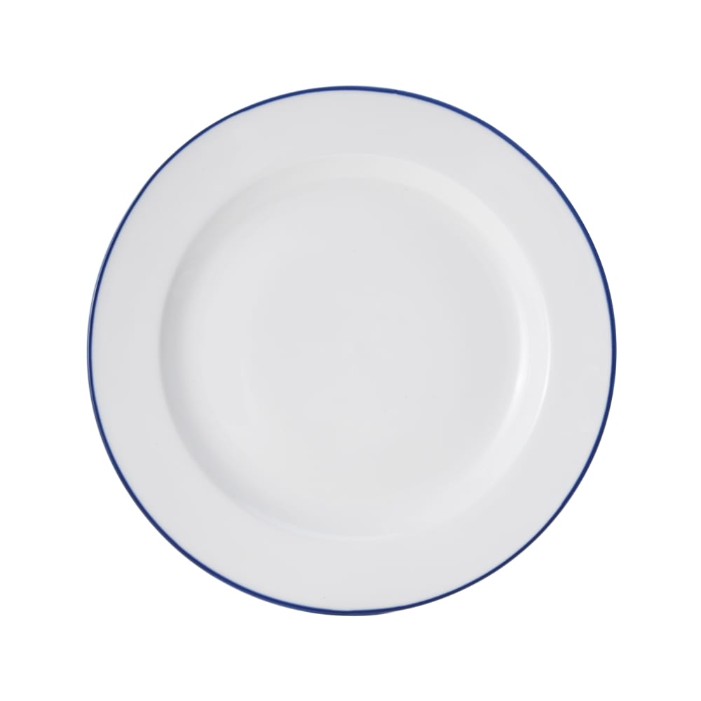106-5256489 12" Round Bistro Plate - Porcelain, Blue Pinstripe