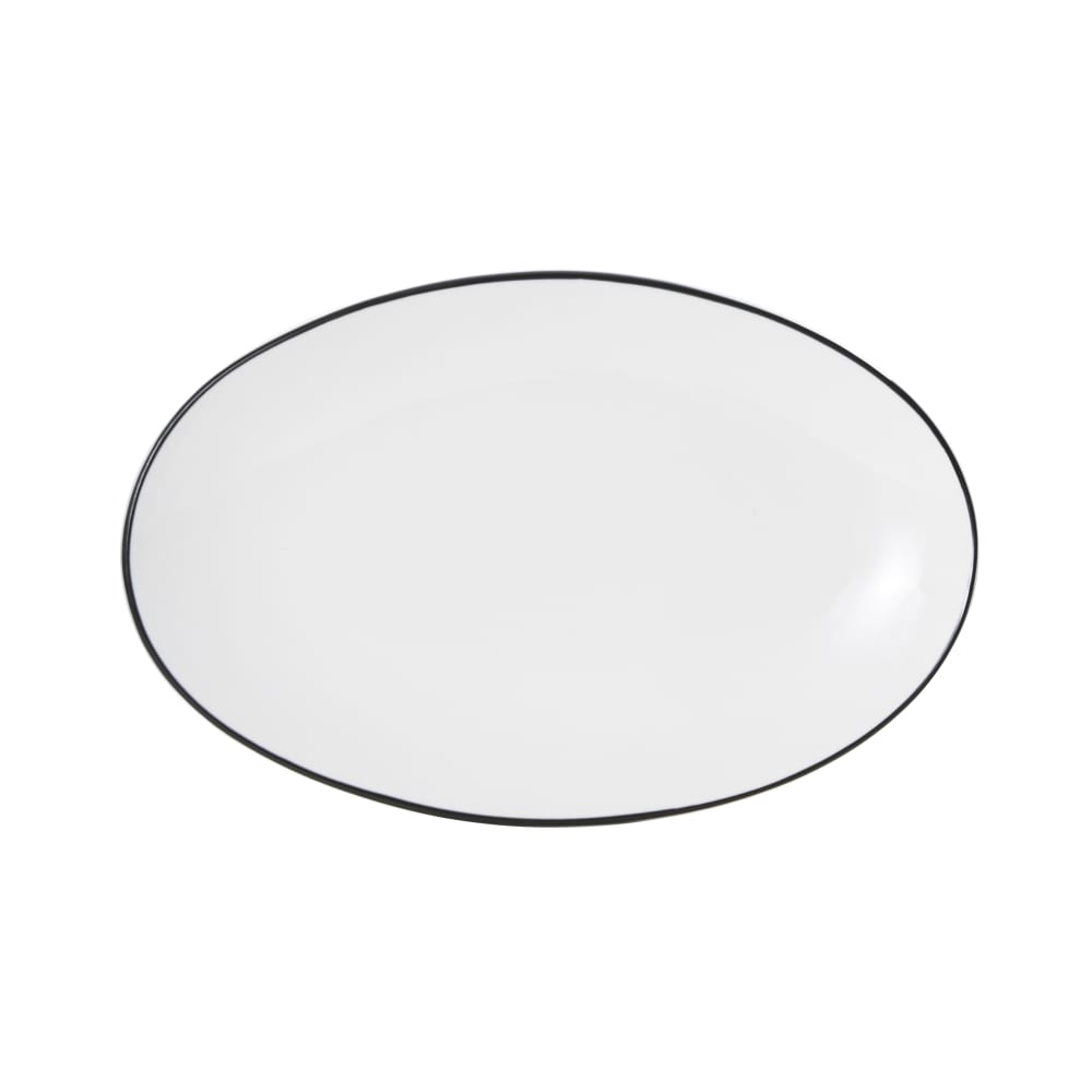 106-5260393 13 3/4" Oval Bistro Plate - Porcelain, Black Pinstripe