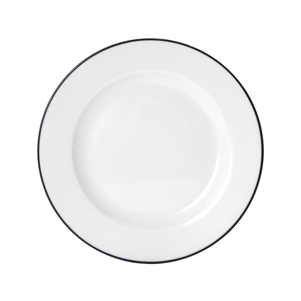 106-5260366 7" Round Bistro Plate - Porcelain, Black Pinstripe
