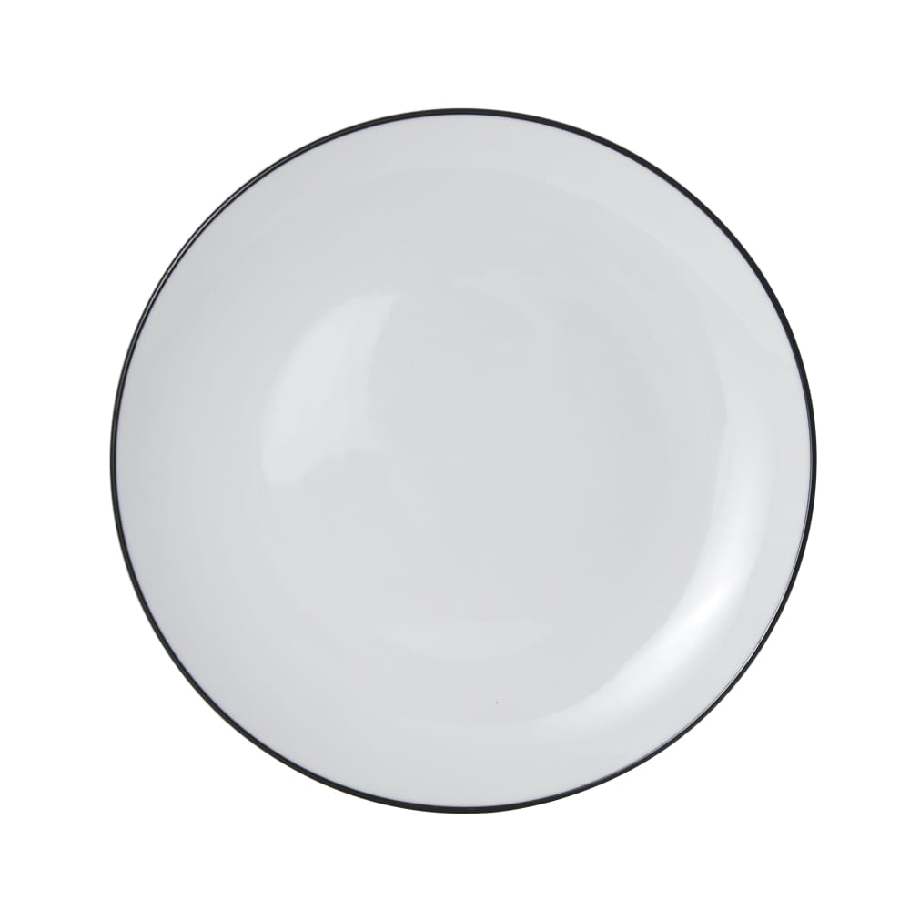 106-5260382 10" Round Bistro Coupe Plate - Porcelain, Black Pinstripe